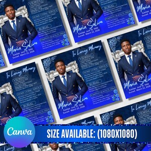 Blue Rose Funeral Announcement Flyer, Memorial Instagram Celebration of Life, Canva Template, Digital Download