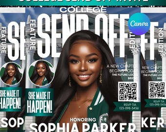 Editable College Send Off Evite, Farewell Party Invite, DIY Trunk Party Flyer, Green Magazine Cover, Goodbye Graduation Celebration