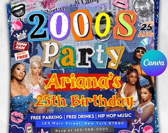 Y2K Party Flyer: Retro 2000s Theme, Canva Editable (1080x1080px)