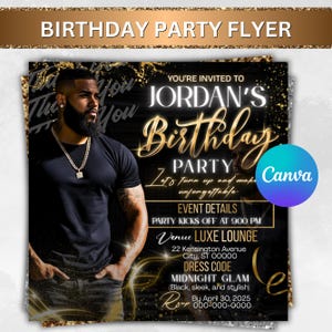 Birthday Party Flyer, Men's Birthday Flyer, Birthday Boy, Event Flyer, Club Flyer, Birthday Bash, Cancer Birthday Flyer, Canva Template