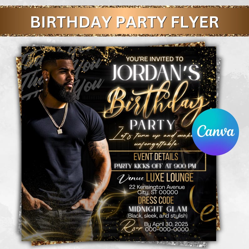 Birthday Party Flyer, Men's Birthday Flyer, Birthday Boy, Event Flyer, Club Flyer, Birthday Bash, Cancer Birthday Flyer, Canva Template