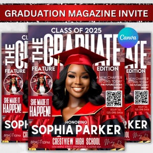 Magazine Cover Graduation Invite, DIY Flyer Template Design, Graduation Event, Class of 2025 Graduates, Premade Graduation Celebration Flyer