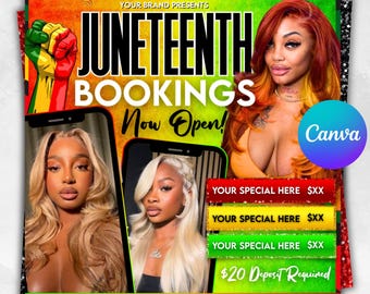 Junteenth Book Flyer, Junteenth Sale Flyer, Junteenth Specials Flyer, Juneteenth Flyer, Juneteenth Lashes Nails Hair Makeup Braids MUA