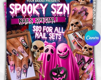 Gruseliger SZN Nagel Flyer, Halloween Nagel Flyer, Oktober Nagel Buchung Flyer, Nagel Kosmetikerin, Nagel Flyer, Nagel Spezieller Flyer, DIY Bearbeitbare Canva