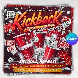 Kickback Party Flyer, Kickback Summer Flyer, Kickback Party Flyer Ideas, Editable Kickback Club Flyer, Club DJ Party Invite, Party Flyer