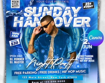 Sonntag Hangover Party Flyer, Sonntagsparty Flyer, Sonntags Club Party Flyer, Sonntags Club Flyer Vorlage, Club Party Flyer, Canva Bearbeitbar
