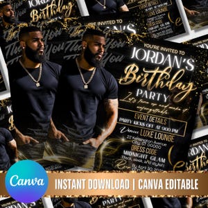 Birthday Party Flyer, Men's Birthday Flyer, Birthday Boy, Event Flyer, Club Flyer, Birthday Bash, Cancer Birthday Flyer, Canva Template