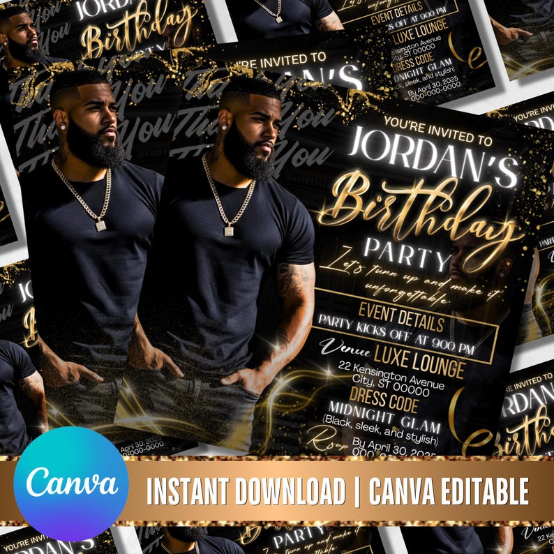 Birthday Party Flyer, Men's Birthday Flyer, Birthday Boy, Event Flyer, Club Flyer, Birthday Bash, Cancer Birthday Flyer, Canva Template