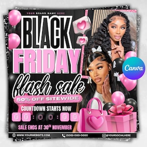 Volantino del Black Friday, Volantino del Pink Friday, Volantino saldi del Black Friday, Saldi speciali della Cyber Week, Saldi del Cyber Monday, Bellezza, Ciglia, Unghie, Capelli, Canva