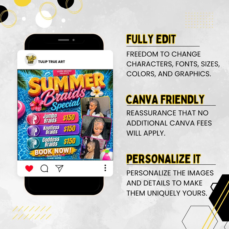 Summer Braid Sale Flyer, Summer Sale Flyer, Braid Prices Flyer, Braids Sale Flyer, Hair Flyer, Lashes Flyer, Braids Special Flyer Template