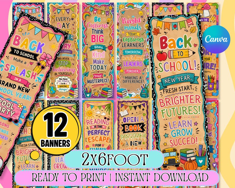 Editable Classroom Banner Bundle, Printable School Banners, Back to School Canva Template, Teacher Welcome Banner, Door Banner, 2x6ft