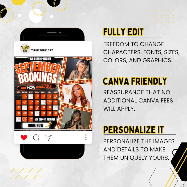 September Booking Flyer, September flyer, Fall Booking Flyer, September Books Open, Wig Install, Lash Nail Braids Flyer, Editable in Canva