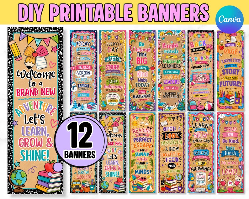 Editable Classroom Banner Bundle, Printable School Banners, Back to School Canva Template, Teacher Welcome Banner, Door Banner, 2x6ft