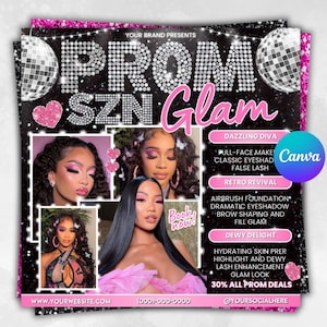 Prom Booking Flyer, Prom Special Flyer, Homecoming Flyer, Canva Template, Book Now Appointments, Beauty, Lashes, Make up, Nails,