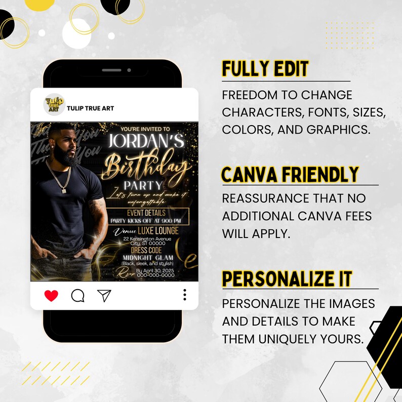 Birthday Party Flyer, Men's Birthday Flyer, Birthday Boy, Event Flyer, Club Flyer, Birthday Bash, Cancer Birthday Flyer, Canva Template