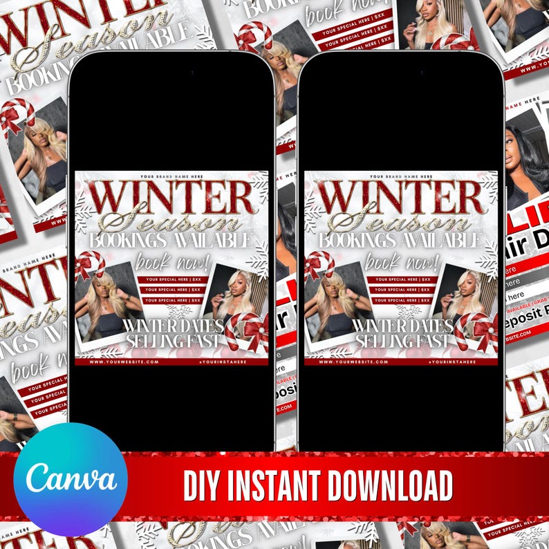 Winter Beauty Booking Flyer, Hairstylist Lash Tech Nail Tech MUA Flyer, Salon Booking Template, Editable Canva Flyer, Digital Download