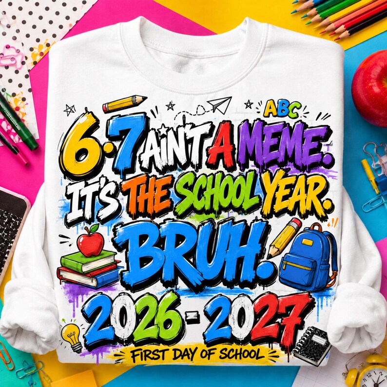 Funny Back To School PNG, This Year Hits Different PNG, 6 7 School Year Bruh PNG, Front and Back Shirt , 6 7 Ain't A meme png