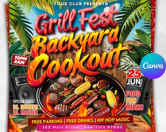 BBQ Cookout Flyer: DIY Canva Template, Grill Fest Design