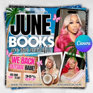 Juni-Booking-Flyer, Sommer-Booking-Flyer, Juni-Books-Open, Juni-Sommerhaar-Flyer, Juni-Nägel-Flyer, Juni-Lashes-Flyer, Juni-Make-up-Flyer