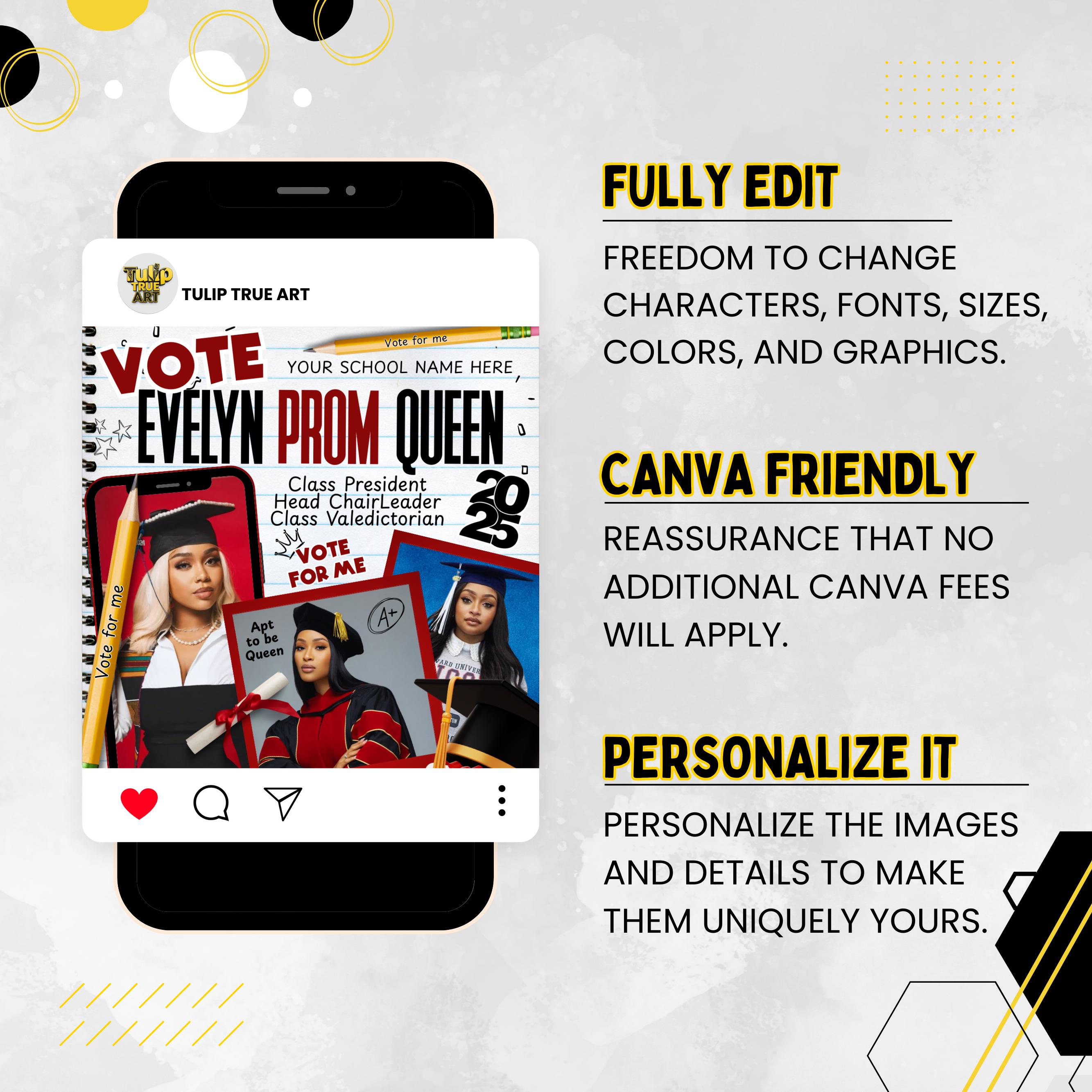 Vote Prom Queen Flyer, Homecoming Flyer, Prom Flyer, Canva Template ...