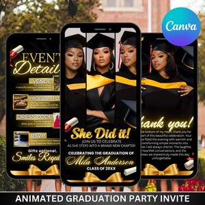 Graduation Video Invitation, Animated Grad Announcement, Digital Graduation Party Invite, Editable Grad Celebration Evite Template