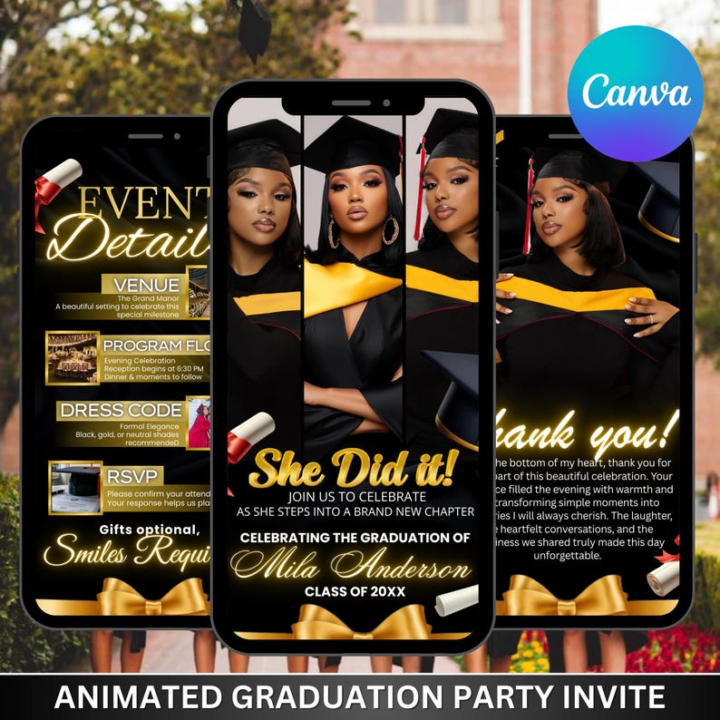 Graduation Video Invitation, Animated Grad Announcement, Digital Graduation Party Invite, Editable Grad Celebration Evite Template
