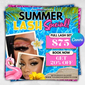 Sommer-Lash Spezial-Flyer Lash Tech-Flyer Lash Sale-Flyer Lash Angebot-Flyer Lash Spezial DIY Lash Tech Template Lash Erweiterung Flyer Template