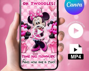 Invitación de video de cumpleaños de Minnie Oh Twodles Candyland con foto, plantilla digital editable, descarga instantánea
