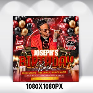 Birthday Party Flyer, Men's Birthday Flyer, Birthday Boy, Event Flyer, Club Flyer, Birthday Bash, Cancer Birthday Flyer, Canva Template