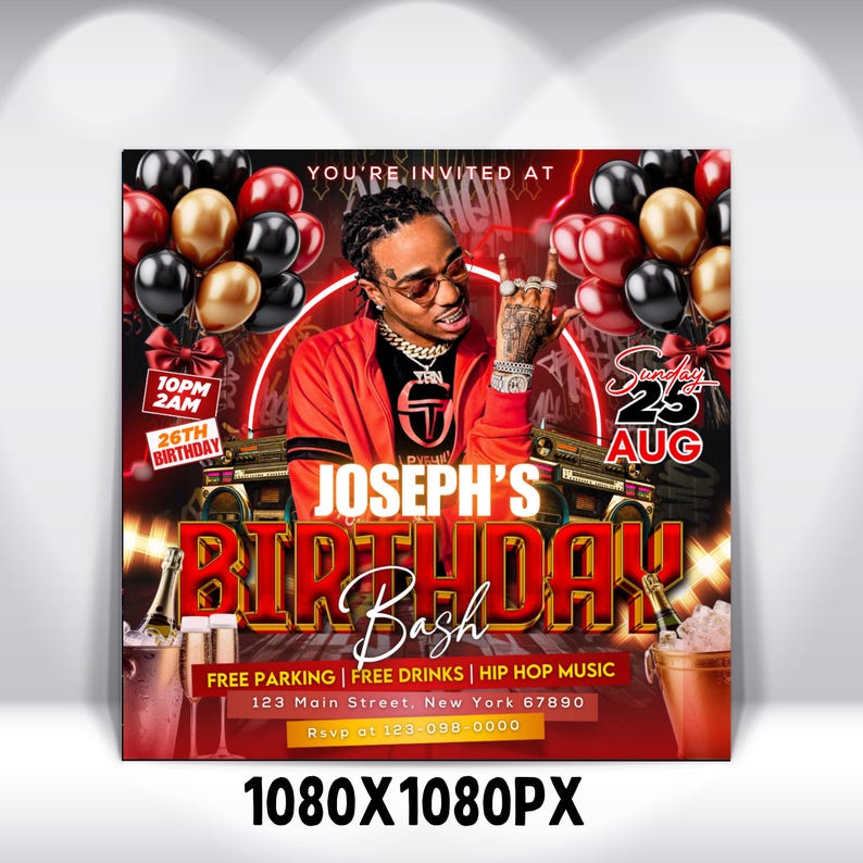 Birthday Party Flyer, Men's Birthday Flyer, Birthday Boy, Event Flyer, Club Flyer, Birthday Bash, Cancer Birthday Flyer, Canva Template