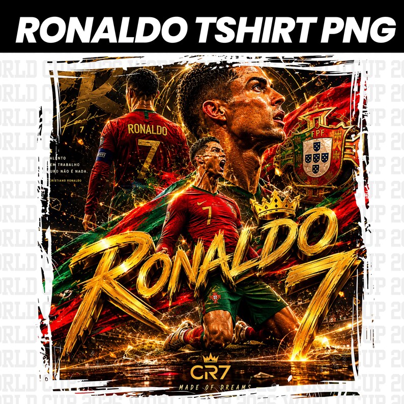 CR7 Ronaldo PNG T-Shirt Design, Soccer Streetwear Graphic, Football Legend PNG SVG, Printable Digital Download, Sports Fan Art
