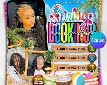 Spring Break Booking Flyer, Spring Booking Flyer, Spring Break Sale Flyer, Spring Special Flyer, Hair Lash Nail Makeup Braids,Canva Editable