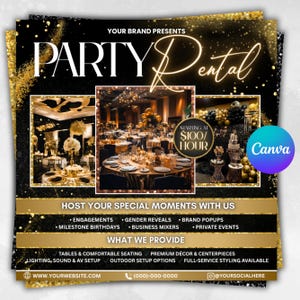 Party Rentals Flyer, Event Supplies Flyer, DIY Flyer Template Design, Event Equipment Rental Flyer, Premade Party Planning Decoration Flyer
