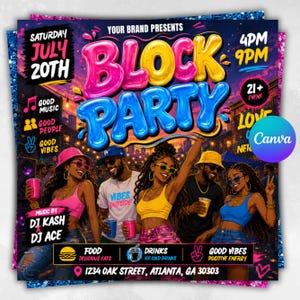 Editable Block Party Flyer Template, Neighborhood Block Party Invite, Fall Community Event Flyer, Street Party Invitation, Canva Template