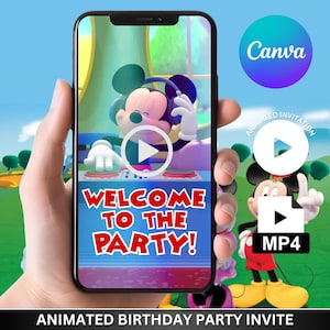 Musse Pigg-inbjudan, Musse Pigg-videoinbjudan, Musse Pigg-inbjudan, 1-årsdagsinbjudan, Musse Pigg-festinbjudan, redigerbar Canvas-mall