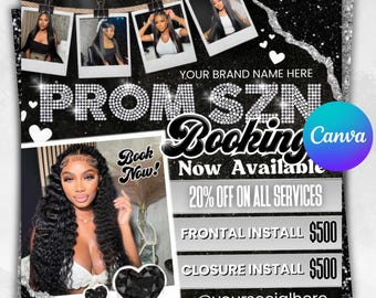 Prom Booking Flyer, Prom Szn Special Flyer, Prom Season Special Deal Flyer, Homecoming Flyer, MUA Lashes Nails Hair Braids wig Flyer, canva