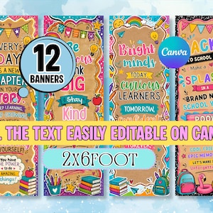 Editable Classroom Banner Bundle, Printable School Banners, Back to School Canva Template, Teacher Welcome Banner, Door Banner, 2x6ft