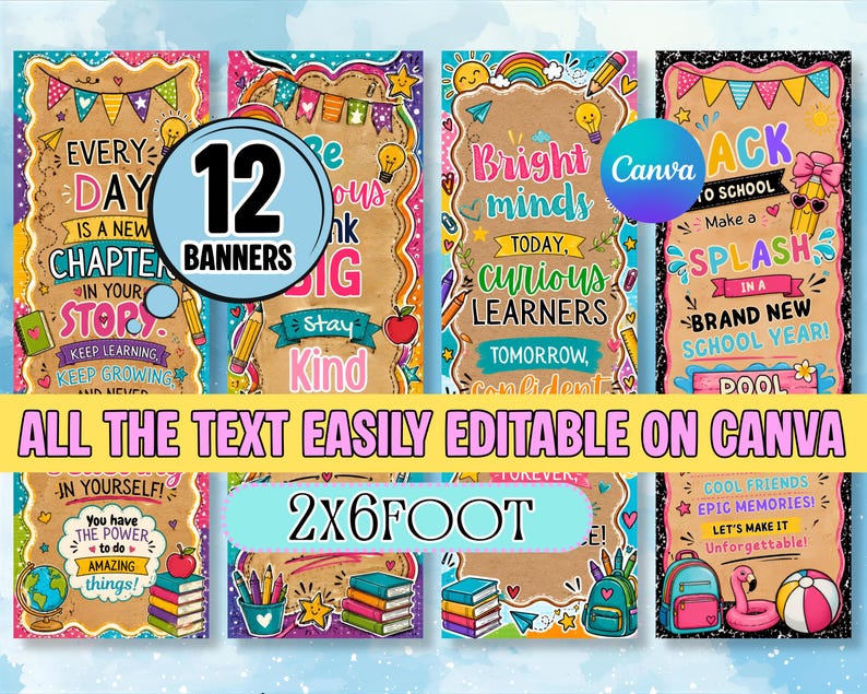 Editable Classroom Banner Bundle, Printable School Banners, Back to School Canva Template, Teacher Welcome Banner, Door Banner, 2x6ft