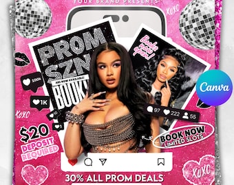 Prom Booking Flyer, Prom Szn Special Flyer, Prom Season Special Deal Flyer, Homecoming Flyer, MUA Lashes Nails Hair Braids wig Flyer, canva