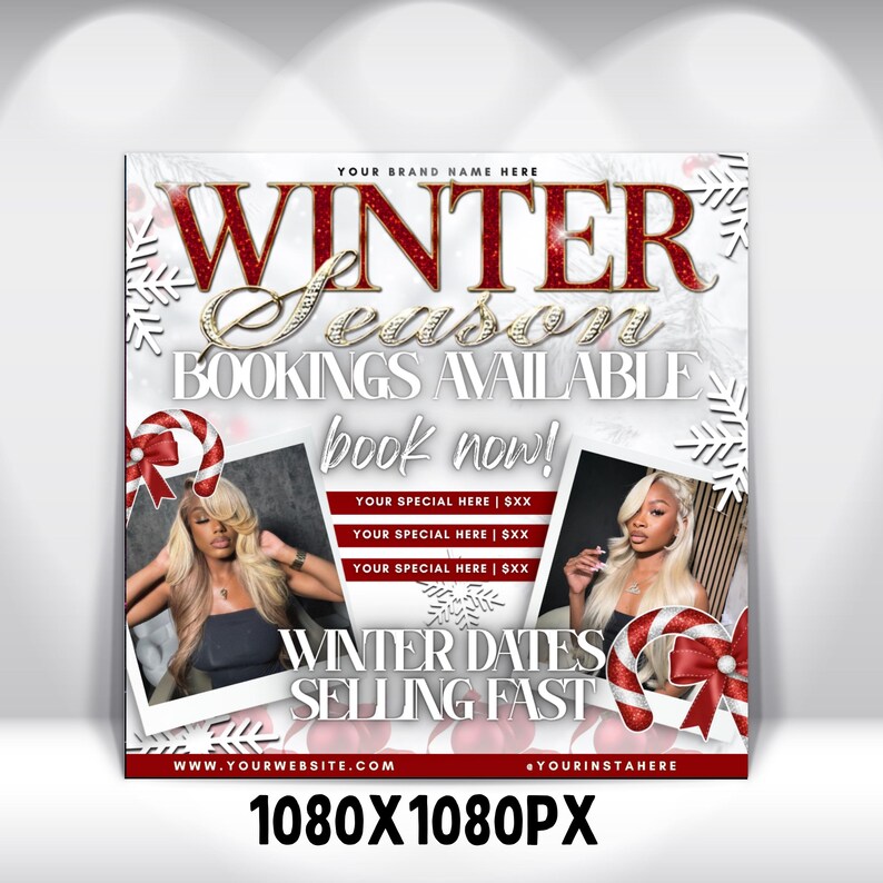 Winter Beauty Booking Flyer, Hairstylist Lash Tech Nail Tech MUA Flyer, Salon Booking Template, Editable Canva Flyer, Digital Download
