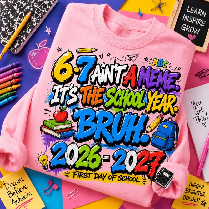 Funny Back To School PNG, This Year Hits Different PNG, 6 7 School Year Bruh PNG, Front and Back Shirt , 6 7 Ain't A meme png