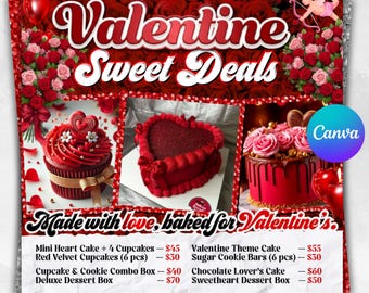 Valentine Sweet Treats Flyer, February Bake Sale Flyer, Valentines Day dessert Flyer, Bakery Flyer, Bake Shop Flyer, Pastry Flyer,Cake Flyer