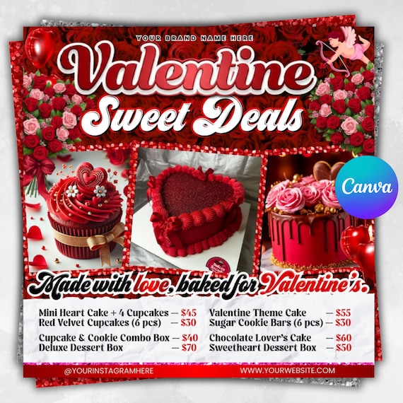 Valentine Sweet Treats Flyer, February Bake Sale Flyer, Valentines Day dessert Flyer, Bakery Flyer, Bake Shop Flyer, Pastry Flyer,Cake Flyer