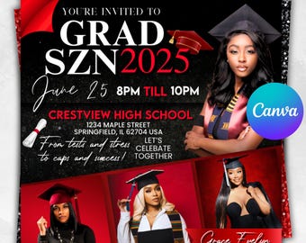 Graduate Flyer, Graduation Party Flyer, Graduation Invitation, College Decision, Class of 2025 Flyer, Senior Grad Announce, Canva Editable