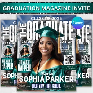 Magazine Cover Graduation Invite, DIY Flyer Template Design, Graduation Event, Class of 2025 Graduates, Premade Graduation Celebration Flyer
