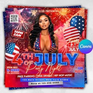 4. Juli Party Flyer, Unabhängigkeitstag Party Flyer, USA Feier Flyer, Patriotischer Party Flyer, Club Party Flyer, DIY Canva Bearbeitbar