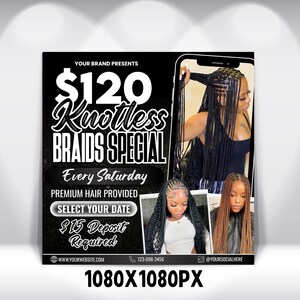 Knotless Braids Flyer, Braids Special Flyer, Braids Pricelist Flyer, Braid Special Deal flyer, Braids Bookings Flyer, Braids Flyer, Canva