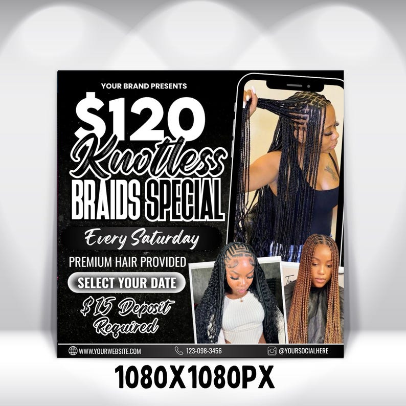 Knotless Braids Flyer, Braids Special Flyer, Braids Pricelist Flyer, Braid Special Deal flyer, Braids Bookings Flyer, Braids Flyer, Canva