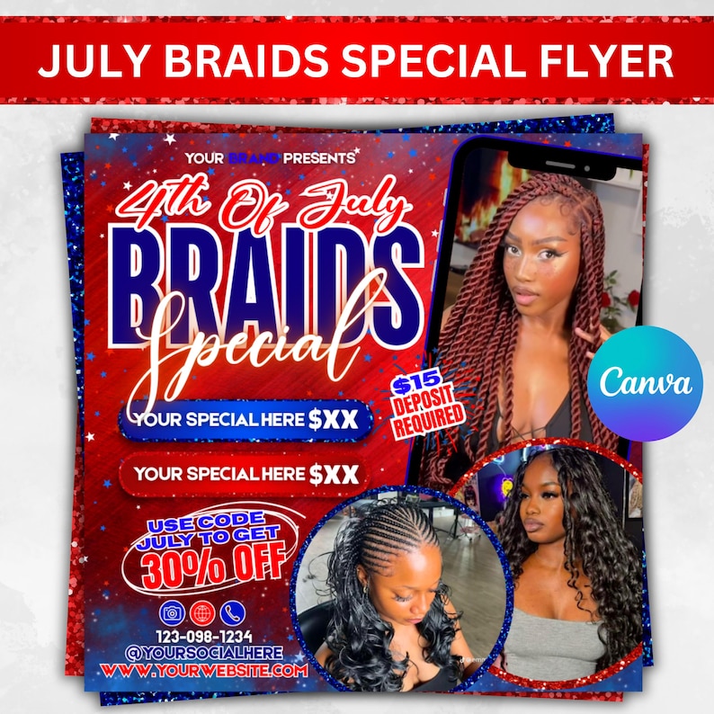 July Braids Flyer, Braids Price List Flyer, Summer Flyer, Hair Stylist ...