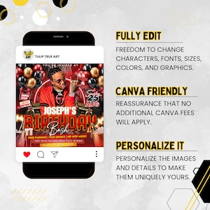 Birthday Party Flyer, Men's Birthday Flyer, Birthday Boy, Event Flyer, Club Flyer, Birthday Bash, Cancer Birthday Flyer, Canva Template